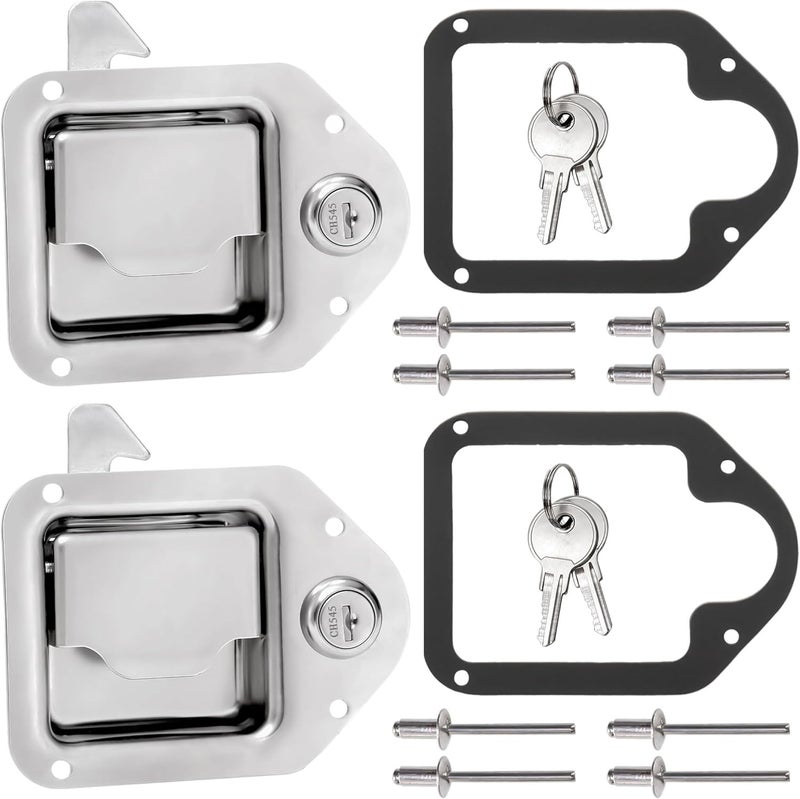 Elsjoy Set of 2 Truck Tool Box Latch, Stainless Steel Trailer Toolbox Latch Replacement, RV Paddle Handle Latch Tool Box Lock with Keys & Rivets for Truck RV Trailer Door UTV ATV Toolbox - Image 1